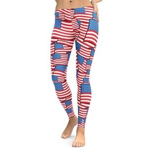 Fierce Pulse American Flag Patriotic High-Waist Leggings Medium (NWOT)